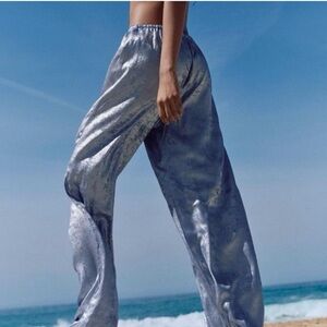 Zara Metallic Silver Wide Leg Pants